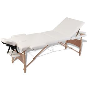 Cream White Foldable Massage Table 3 Zones with Wooden Frame