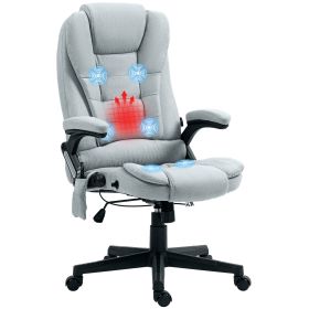 HOMCOM 6 Point Vibrating Massage Office Chair with Heat, Linen High Back Executive Office Chair with Reclining Backrest, Padded Armrests and Remote