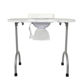 Portable & Foldable Manicure Table Nail Table Desk with Electric Dust Collector, 4 Lockable Wheels, Carry Bag, White