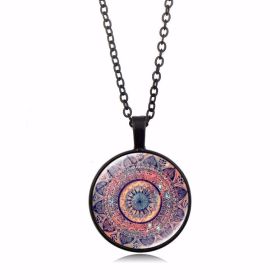 Yoga Mandala Flower Time Gemstone Necklace (Color: XTS1266 Black)