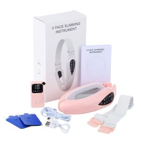 Facial Lifting Device LED Photon Therapy Face Slimming TENS Vibration Massager Double Chin V Face Shaped Cheek Lift Belt Machine (Color: Pink)