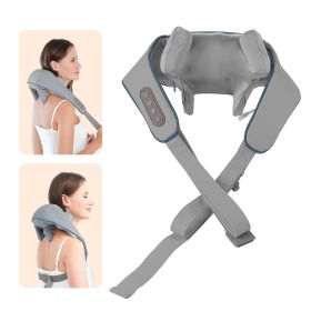 Neck And Back Massager Wireless Neck And Shoulder Kneading Massage Pillow Trapezius Neck Cervical Back Massage Shawl (Color: Grey)