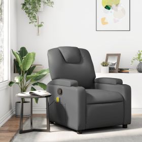 Massage Recliner Chair Gray Faux Leather (Color: Gray)